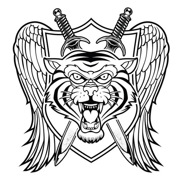 タイガー怒っている虎の顔虎のナイフ頭虎の入れ墨ベクトルイラスト — ストックベクタ