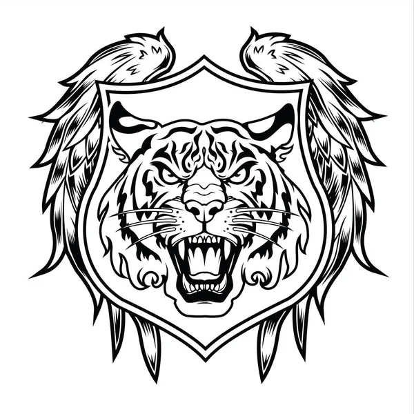 Tigre Enojado Tigre Cara Tigre Cuchillo Cabeza Tigre Tatuaje Vector — Archivo Imágenes Vectoriales