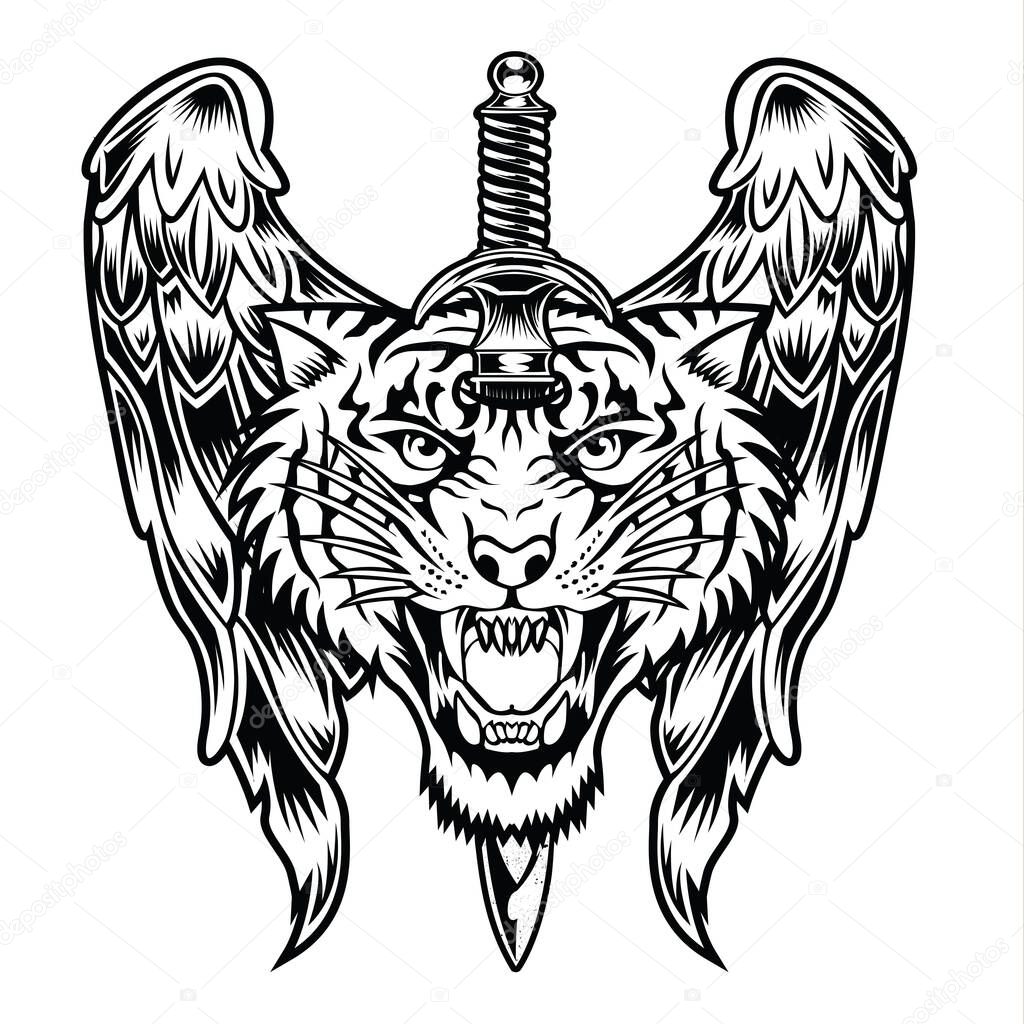 Tiger Angry tiger face tiger knife head  tiger  tattoo vector illustration