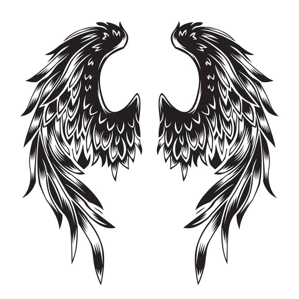 Wings Bird Feather Black White Tattoo Animal Vintage Vector — Stock Vector