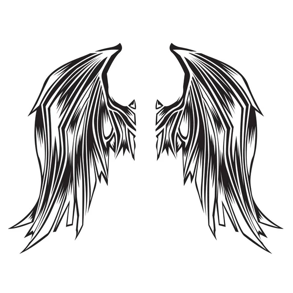 Wings Bird Feather Black White Tattoo Animal Vintage Vector — Stock Vector