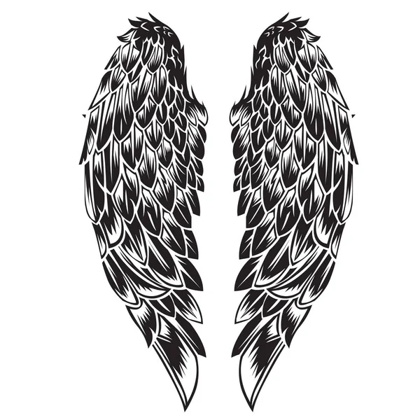 Ailes Plume Oiseau Noir Blanc Tatouage Animal Vintage Vector — Image vectorielle