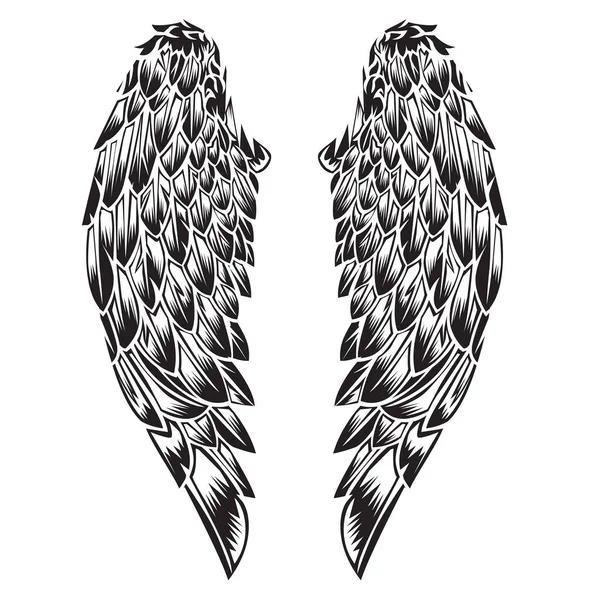 Wings Bird Feather Black White Tattoo Animal Vintage Vector — Stock Vector