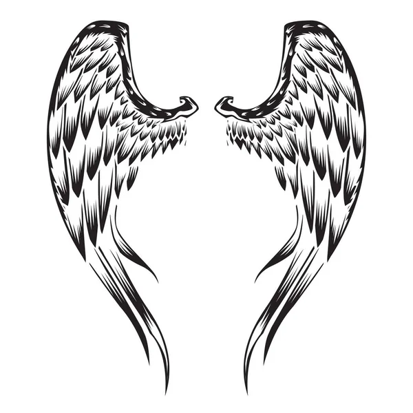 Křídla Ptačí Pírko Černobílé Tetování Zvíře Vintage Vector — Stockový vektor
