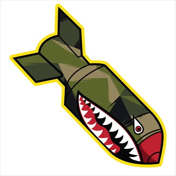 Autocollant Bouche Requin Tigre Volant Bombe Aérienne Vinyle Camo Illustration — Image vectorielle