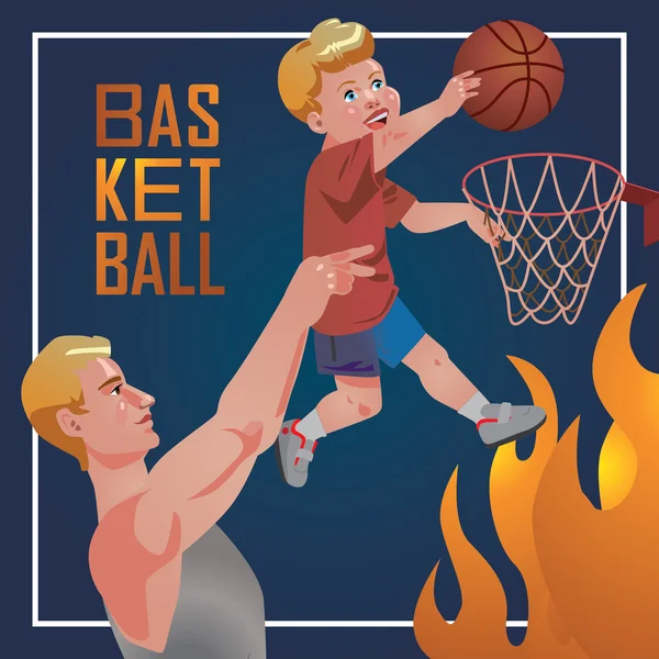 Çocuklar ebeveynleri ile - basketbol spor.