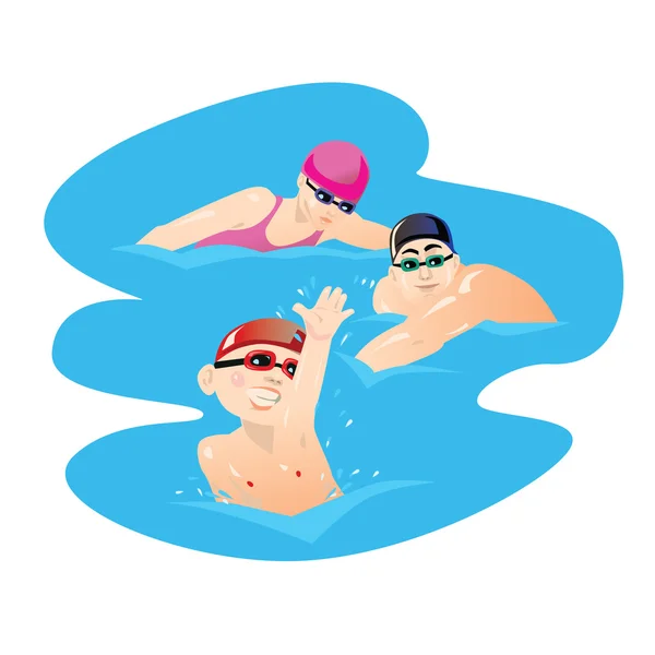 Niños deporte con los padres nadando en la piscina vector ilustración — Vector de stock