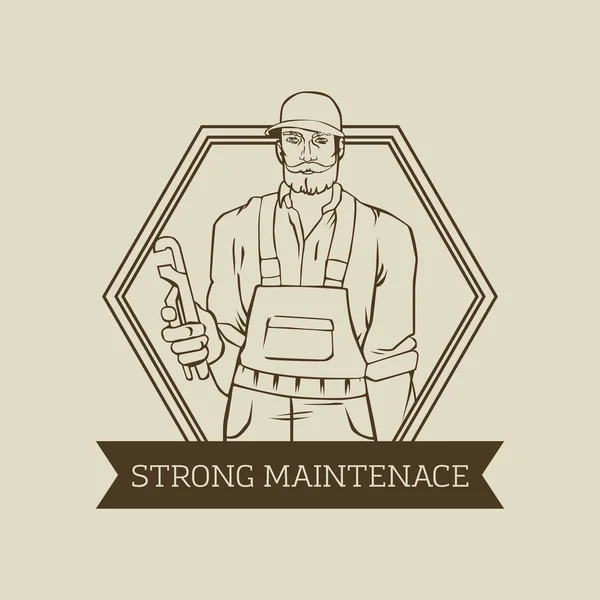Cool adam tesisatçı ile rozet. Hipster alt vektör logo tasarımı