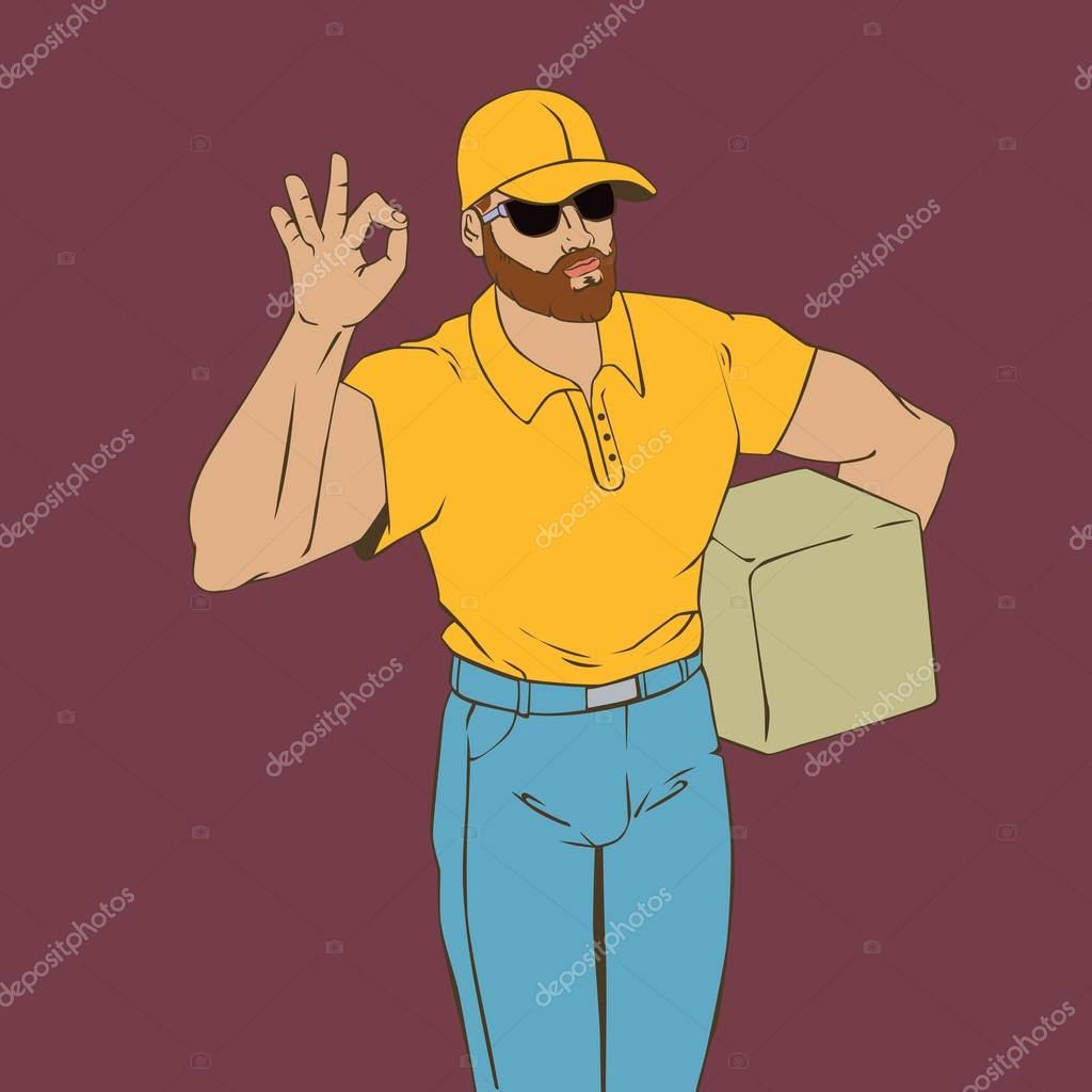 Vector illustration with hipster man plumber in cool retro style