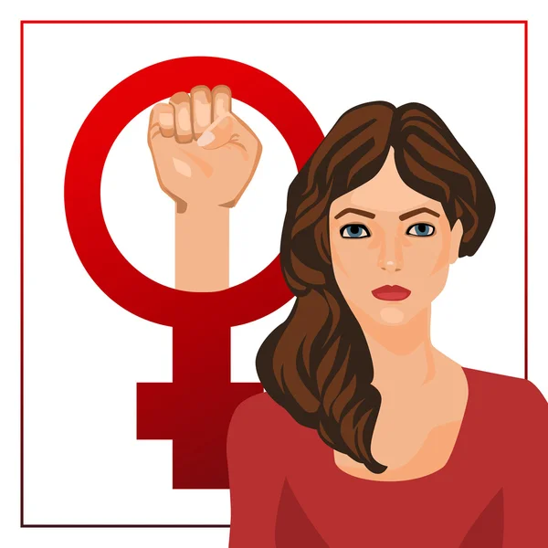 Vector εικονογράφηση με γυναίκα και φεμινιστικό σημάδι — Διανυσματικό Αρχείο