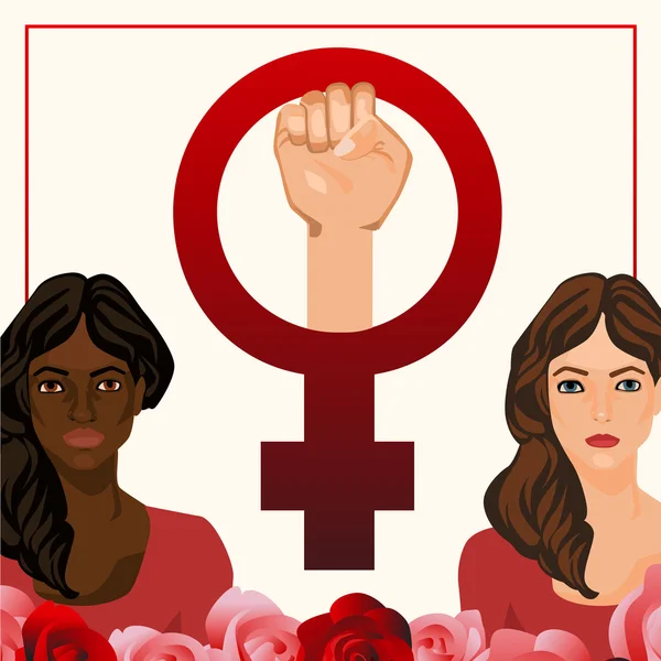 Vektör çizim kadın ve feminist işareti ile