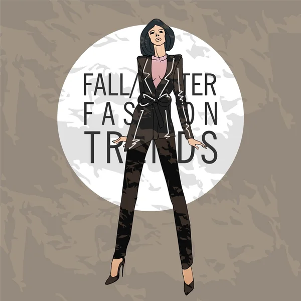 Modelo de moda. Bosquejo otoño invierno tendencias — Vector de stock