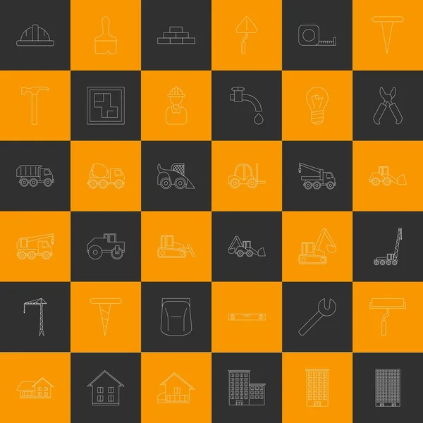 Vektor konturen konstruktion orange och grå rutor ikoner — Stock vektor