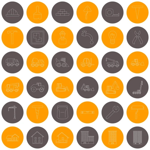 Vektor konturen konstruktion orange och grå cirklar ikoner — Stock vektor