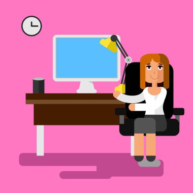 Office ekrana gösterilen kadın düz illüstrasyon vektör