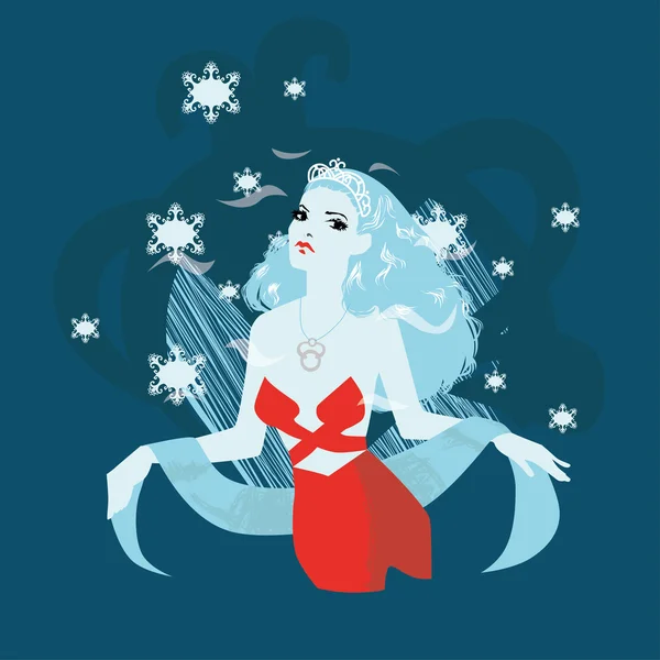 Fille d'hiver avec illustration de cheveux bleus — Image vectorielle