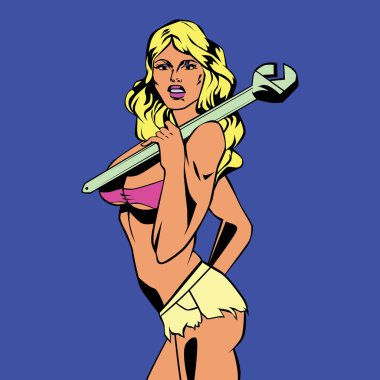 Araba Servisi seksi kız çizgi roman tarzı çizim