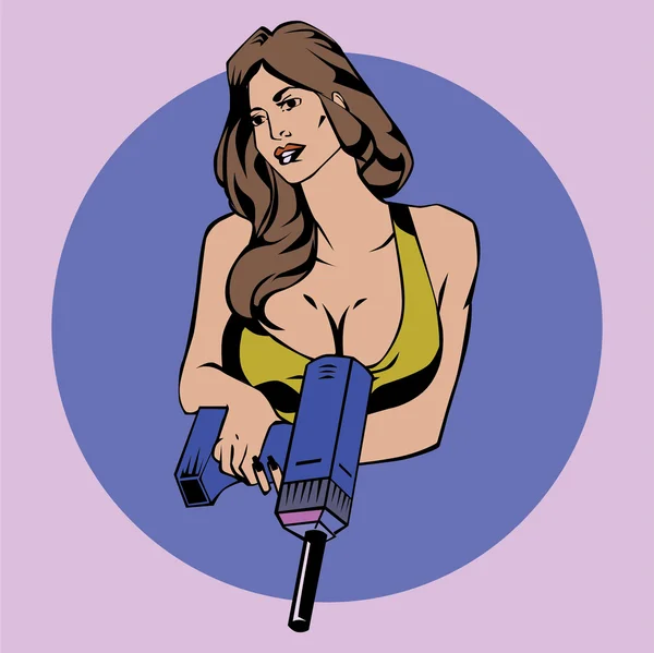 Servicio de coches chica sexy estilo cómico lineart mantiene taladro — Archivo Imágenes Vectoriales