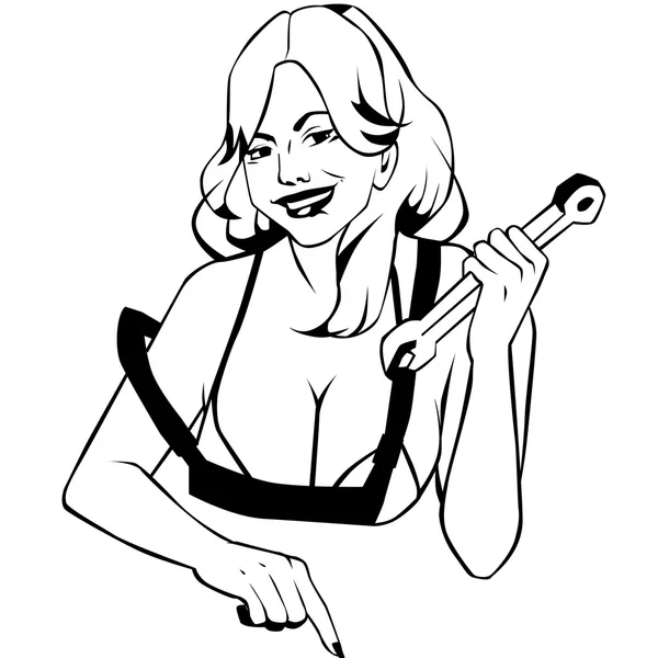 Servicio de coches chica sexy estilo cómico lineart — Archivo Imágenes Vectoriales