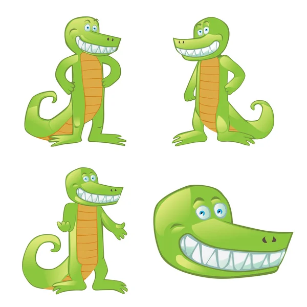 Krokodyl kreskówka maskotka w różnych pozach — Wektor stockowy