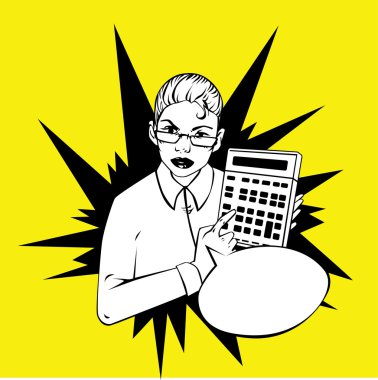 woman showing a calculator - idea retro comic style illustration clipart