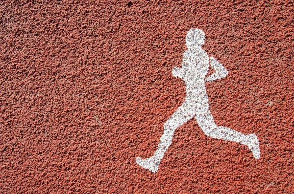 Weißes Laufband Symbol Auf Orangefarbenem Asphalt Zum Laufen Gehen Oder — Stockfoto