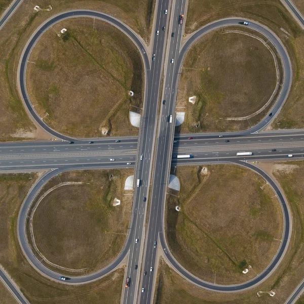 Transport junction traffic road. Aerial view of M7 highway. Kazan, Russia