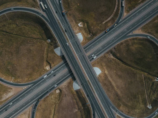 Transport junction traffic road. Aerial view of M7 highway. Kazan, Russia.