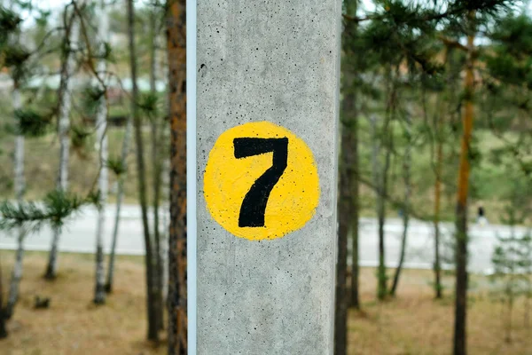 Het Nummer Grijze Pilaar Beschilderd Met Verf — Stockfoto