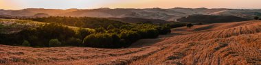 Gün batımında romantik büyük ölçekli panorama Toskana İtalya