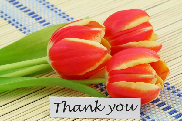 Thank you card with red and yellow tulips — Stock Photo, Image