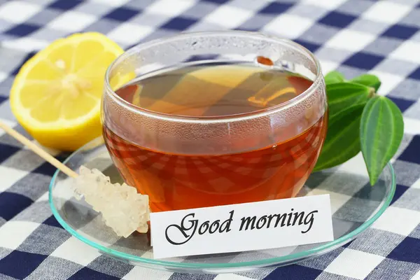 Tarjeta de buenos días con taza o té —  Fotos de Stock