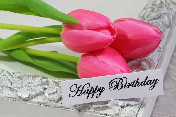 행복 한 생일 축 하 카드 3 핑크 튤립 — 스톡 사진