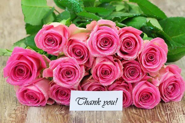 Obrigado cartão com rosas rosa — Fotografia de Stock