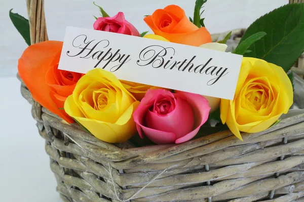 Happy Birthday card with colorful roses — Stock Photo, Image