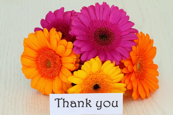 Thank you note with colorful gerbera daisies — Stock Photo, Image