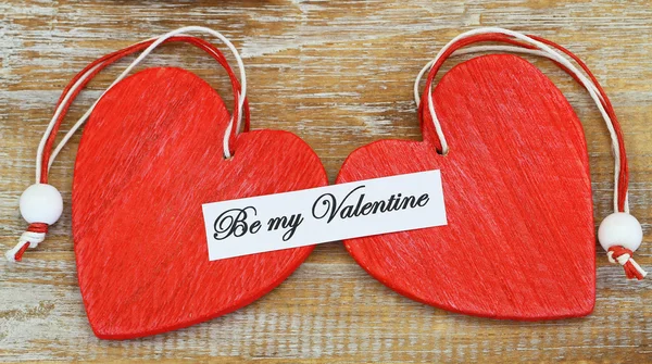 Be my Valentine card with two red hearts — Stock Photo, Image