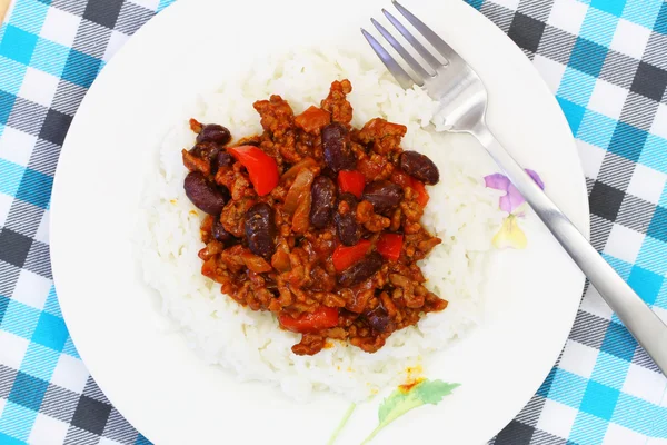 Chili con carne com arroz — Fotografia de Stock