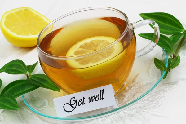 Obtener bien tarjeta con té de limón — Foto de Stock