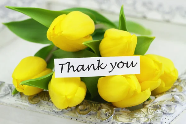 Thank you card with yellow tulips — Stock Photo, Image