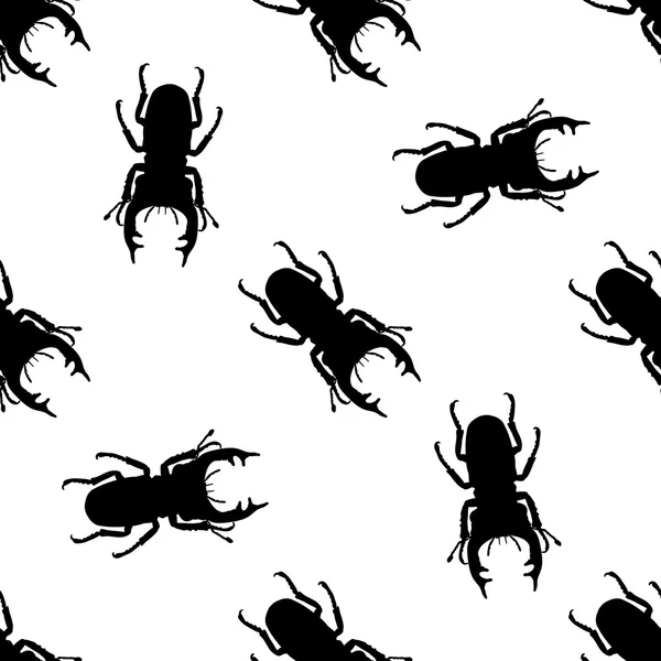 Seamless pattern with stag-beetle. Lucanus cervus. hand-drawn . Vector — Stock Vector