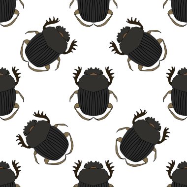 Dor-böceği ile Seamless modeli. Geotrupidae çizilmiş dor-böceği. Vektör