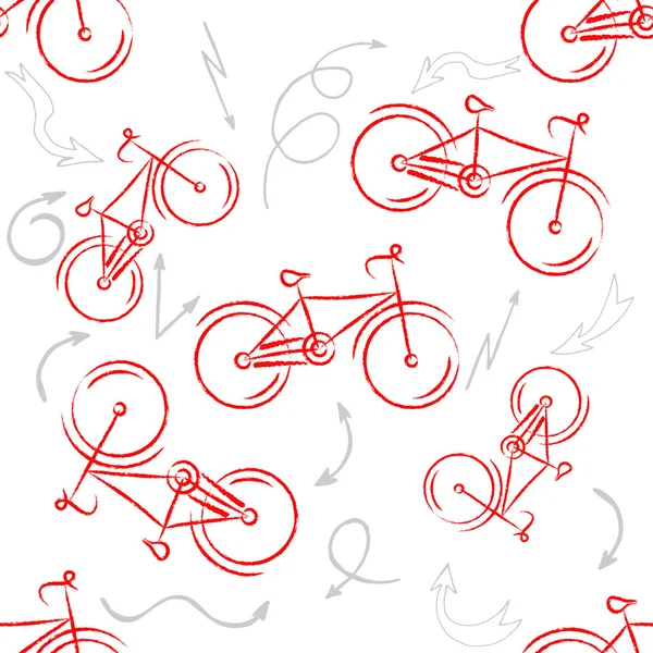 Red sport bike Ornamento. Elemento di design decorato, logo della bicicletta per il tuo design. Disegno della bici. Modello senza cuciture — Vettoriale Stock