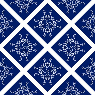 Soyut seamless modeli, vintage vektör süsleme, mavi ve beyaz arka plan