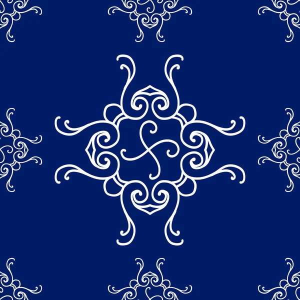 Абстрактний безшовний візерунок, вінтажний векторний орнамент, синьо-білий фон — стоковий вектор