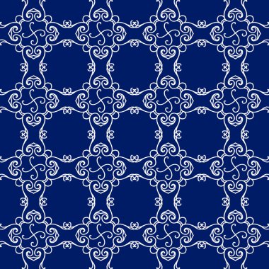 Soyut seamless modeli, vintage vektör süsleme, mavi ve beyaz arka plan