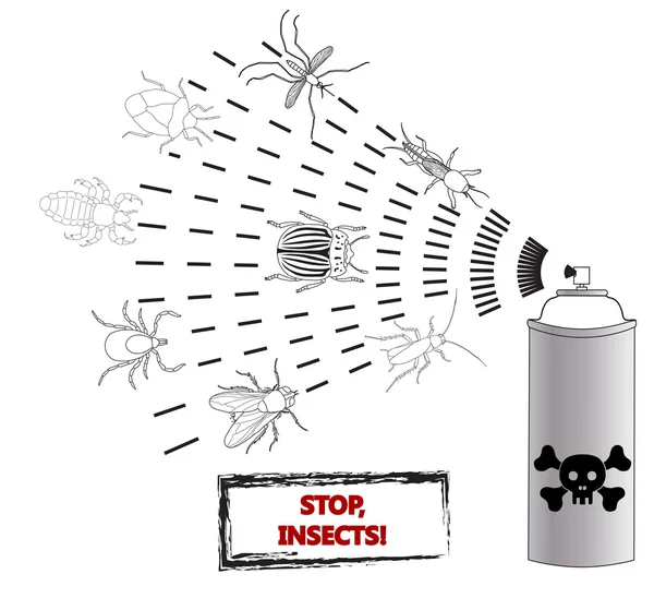 Böcekler böcek karşı sprey. pestisitler Anti. vektör çizim