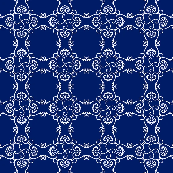 Patrón sin costura abstracto, ornamento de vector vintage, fondo azul y blanco — Archivo Imágenes Vectoriales