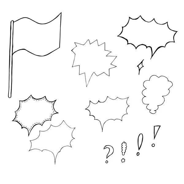 Conjunto de burbujas de habla dibujadas a mano. Ilustración vectorial — Vector de stock