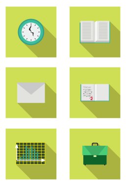 flat set with book, schoolbag, envelope, notebook, chart. Vector 